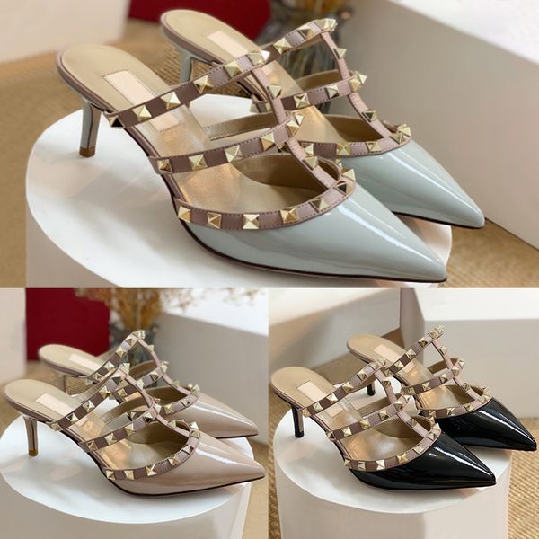 

with box luxury womens dress shoes calfskin patent leather studs heeled pumps 65mm 95mm white blue rose cannelle black fashion women wedding