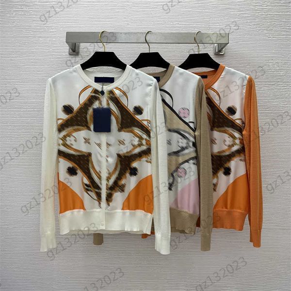 

sweater womens logo jacquard crewneck long sleeves knitted cardigan real silk twill mixed knitted fabric designer knitwear 3 colors women sw, White;black