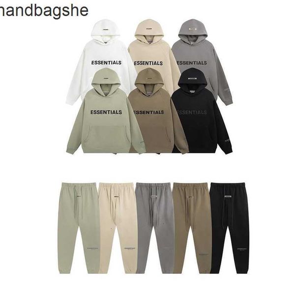 

hoodie jacket multiple line essentials branch letters hooded pant set, Black;brown