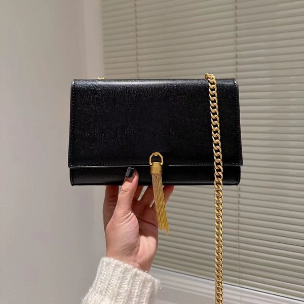 

fashion handbags shoulder luxurys designer bags metal chain gold black women handbag genuine leather bag flip cover diagonal messenger cross