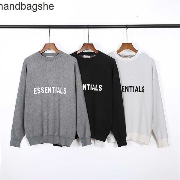 

chao brand double thread essentials chest yarn dyed letter knitted round neck pullover men's and women's sweater, White;black