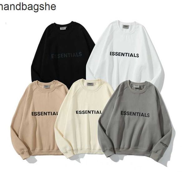 

hoodie jacket essentials chest letter round neck plush sweater men's and women's loose bottomed shirt, Black;brown
