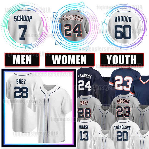 

28 javier baez baseball jersey 24 miguel cabrera 23 kirk gibson jonathan schoop tigers eric haase spencer torkelson akil baddoo matthew boyd, Blue;black