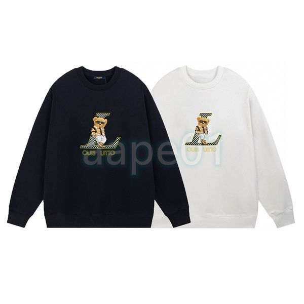 

designer fashion brand mens long sleeve sweatshirt sunglasses bear letter print crew neck sweatshirt casual pullover white black