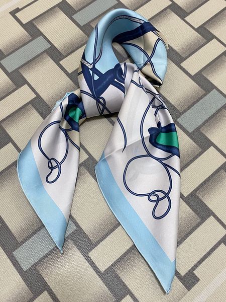 

women's square scarf scarves 100% twill silk material pint letters horse head pattern size 90cm- 90cm, Blue;gray