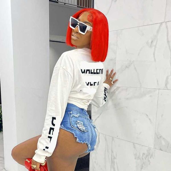 

womens designer clothing spring t-shirt 2023 new letter printing round neck long sleeve, White