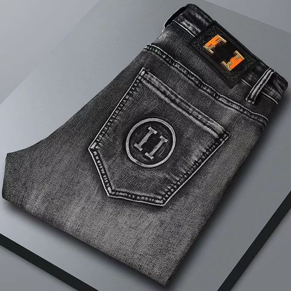 

fashionable men's jeans four seasons ksubi jeans broken line patch motorcycle element with a nostalgic color elastic small straight, Blue