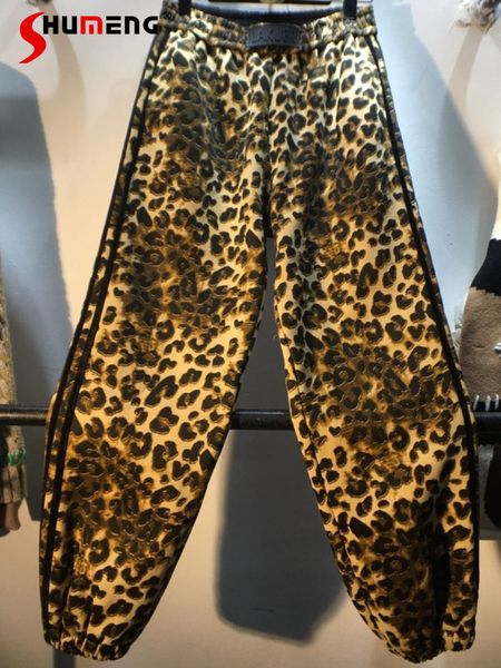 

women's pants s harajuku thickened sweatpants autumn and winter loose elastic waist leopard print fleece cotton harem 230105, Black;white