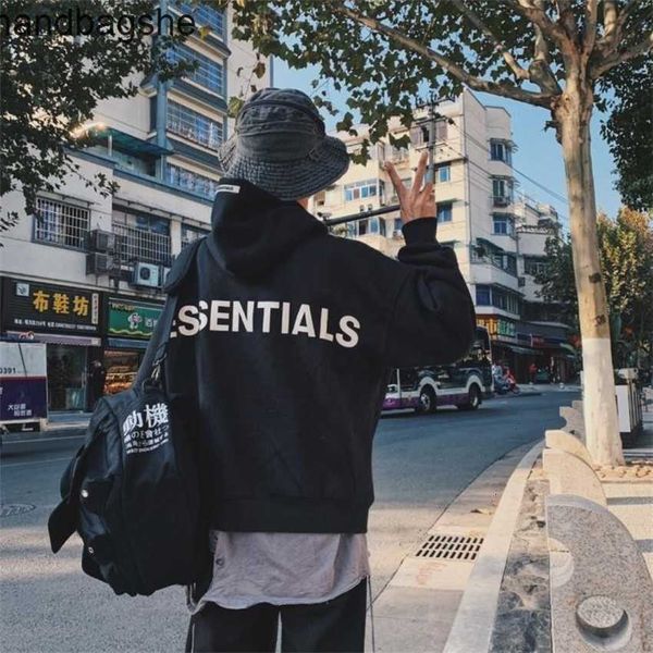 

hoodie sweatshirt essentials reflective letter hooded sweater men's and women's fashion br clothes spring autumn thin coat lovers&, Black