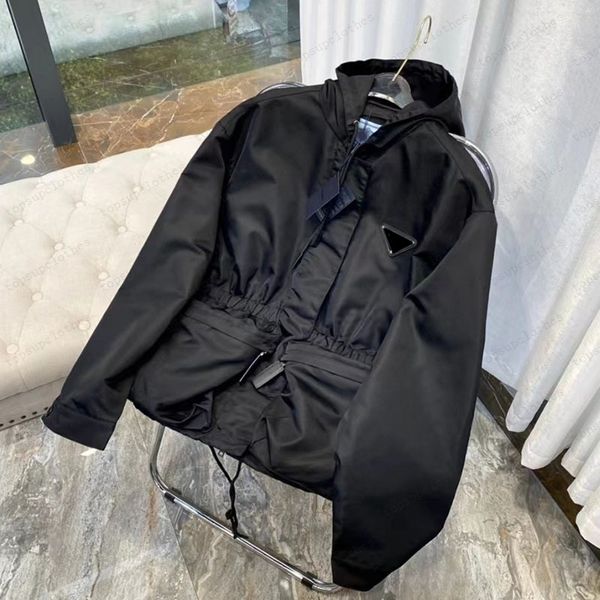 

women's designer jacket fashion hooded outerwear brand drawstring solid color windbreaker jacket casual ladies clothing size s, Black;brown