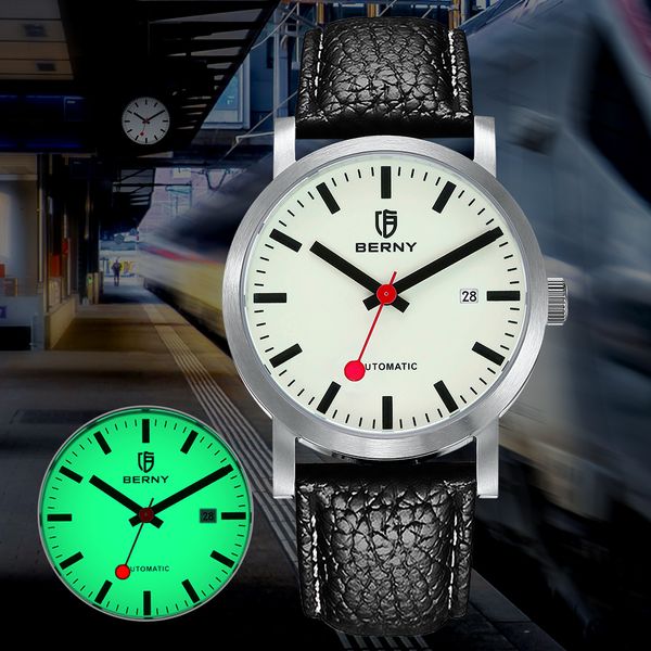 

wristwatches 5atm berny watch for men automatic selfwind luxury brand miyota 8215 luminous mechanical swiss railroad wristwatch 230106, Slivery;brown