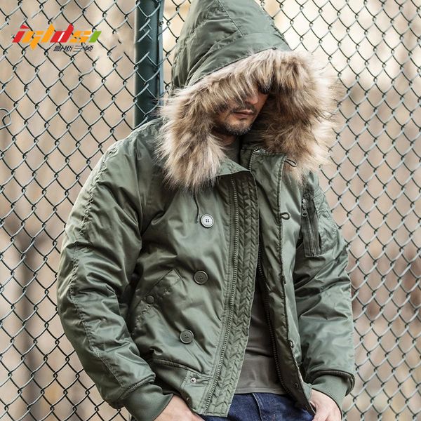 

men's jackets winter thick military tactical jacket warm trench fur collar hooded outwear flight pilot coats bomber army cotton parka 2, Black;brown