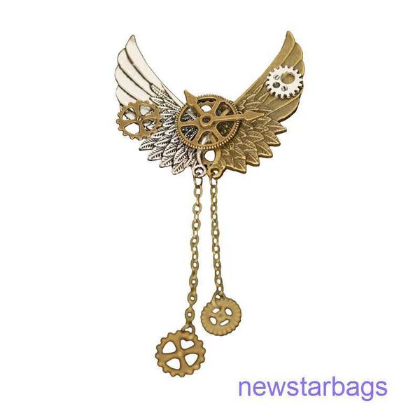 

factory outlet wholesale brooches brooch steam punk gear double wing, Gray