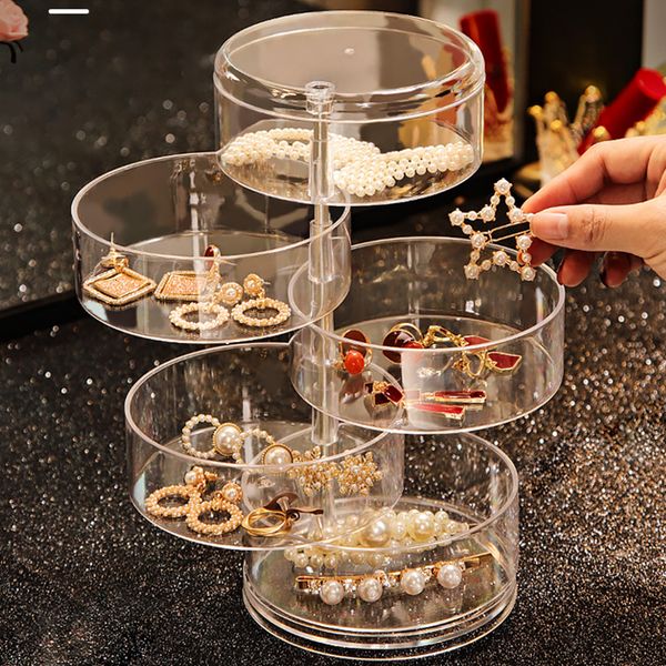 

jewelry stand multilayer storage box rotating earrings ring plastic organizer es display rack with cover 230105, Black