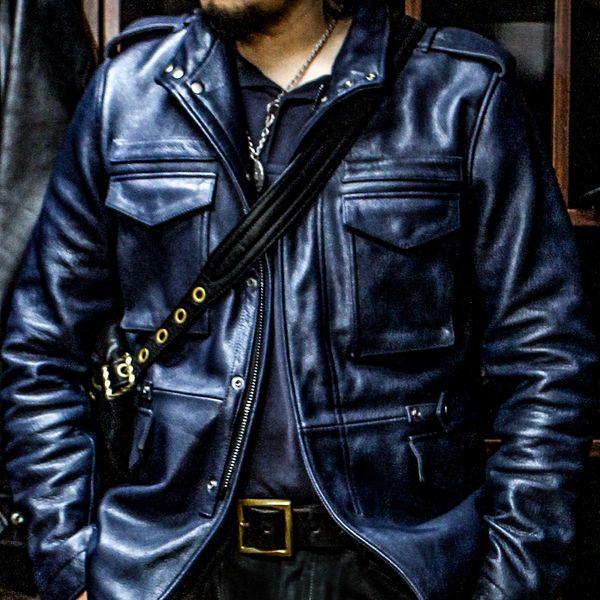 

men's leather faux sdgm65 read description asian size super genuine 1 2mm veg tanned goat classic durable stylish m65 jacket 230105, Black