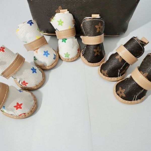 

Designer Apparel Brand Dog Shoes Adjustable Straps Non-Slip Soft Puppy Paw Protector Boot for Small Medium Dogg Daily Walking PS1662, Beige