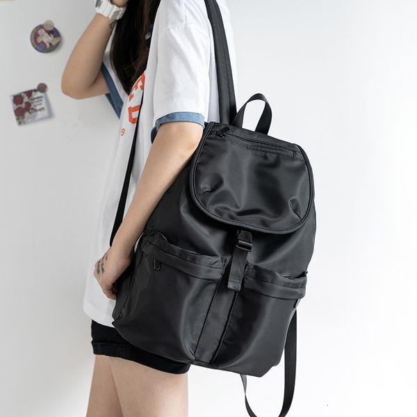 

school bags multilayer women backpack solid color oxford waterproof 14inch lapflap buckle bag antitheft design outdoor mochila 230106