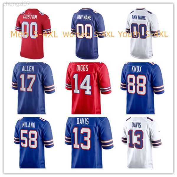 

football jerseys buffalo''bills''custom 41 reggie gilliam 10 khalil shakir 14 stefon diggs 50 greg rousseau 26 devin sin, Black;red
