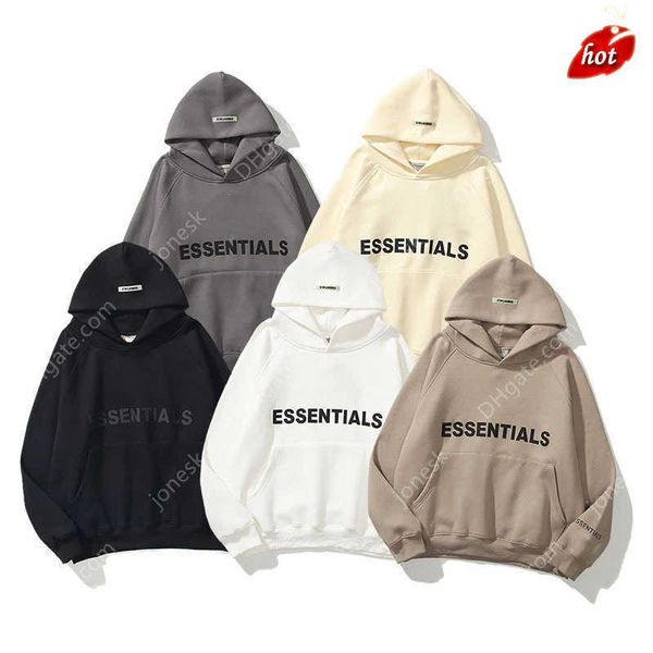 

fw2023 essent hoodie couple reflective letter print fleece fashion hip hop street sweatshirt, Black