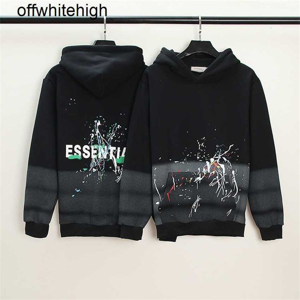 

hoodie jacket double thread essentials splash paint fried flower used hoodie plush sweater men's and women's loose, Black;brown