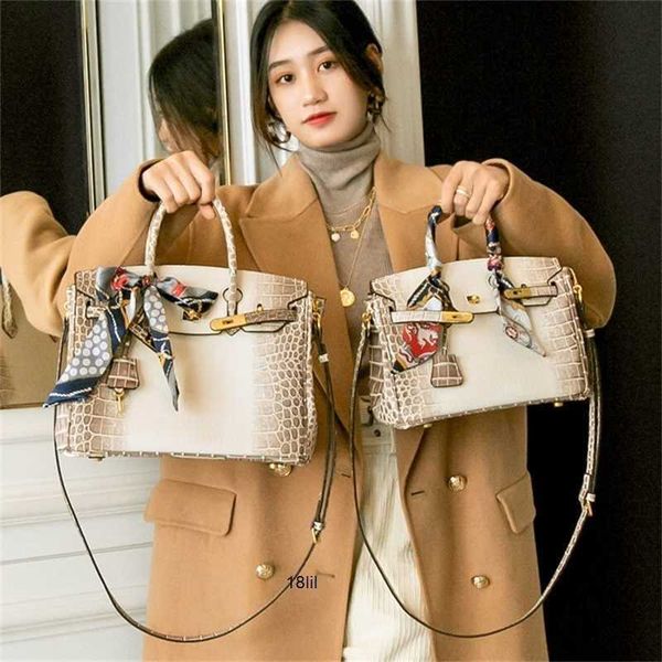 

7a herme birkin women's bags s new fashion bag crocodile himalayan platinum bag womens large capacity one shoulder messenger handbag