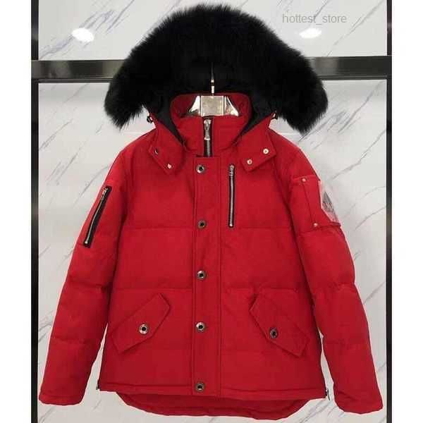 

moose men down parkas fur collar moose jacket mens man winter coat hooded knucklese thickened elastic leisure white duck large winter jacket, Black