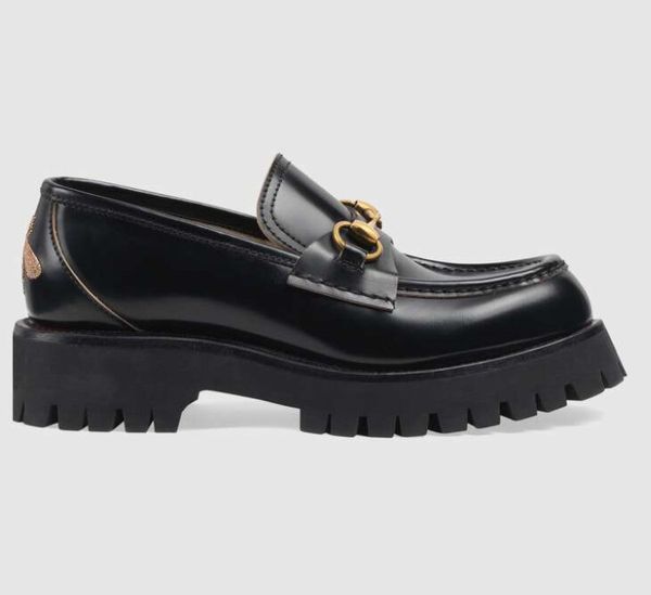 

new thick soled luxury shoes with horse buckle groove sole leather lefu shoes with honey powder embroidery