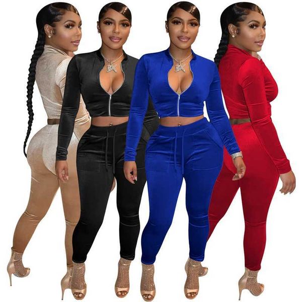 

women velvet tracksuits two piece pants fashion soild color sweat suit set new korean velours clothing, Gray
