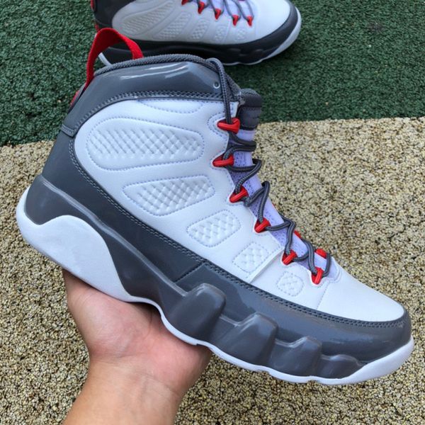 

original quality 9s fire red basketball shoes mens designer shoe 9 white fire red-cool grey sports sneakers come with box size 40-47.5
