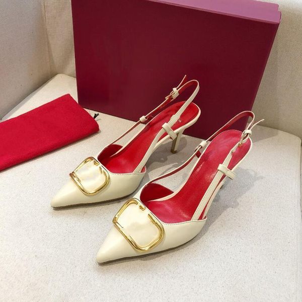 

shoes ladies dress vlogo sandals leather high heels spring and autumn pointed toe height 35-40 va valentinoes valentinoitys fos, Black