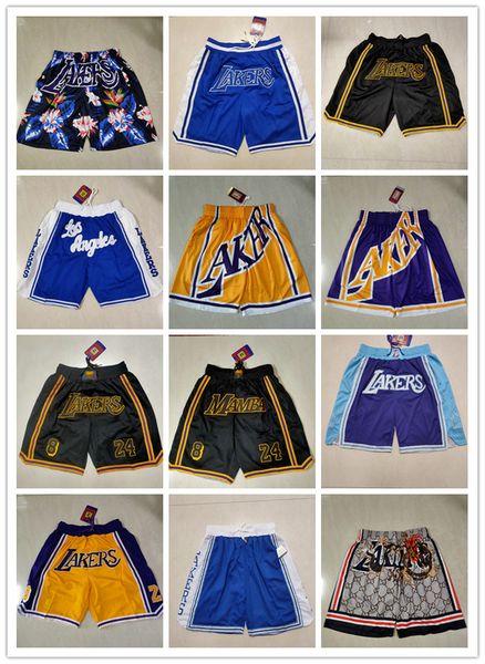 

los angeles''lakers''shorts mens throwback basketball shorts pocket basketball jerseys 8 24 bryant lebron 6 james anthon, Black