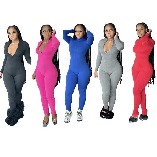 

women jumpsuits designer 2023 new solid color slim long sleeve nightclub outfits ladies fashion rompers 5 colours s-xxl, Black;white