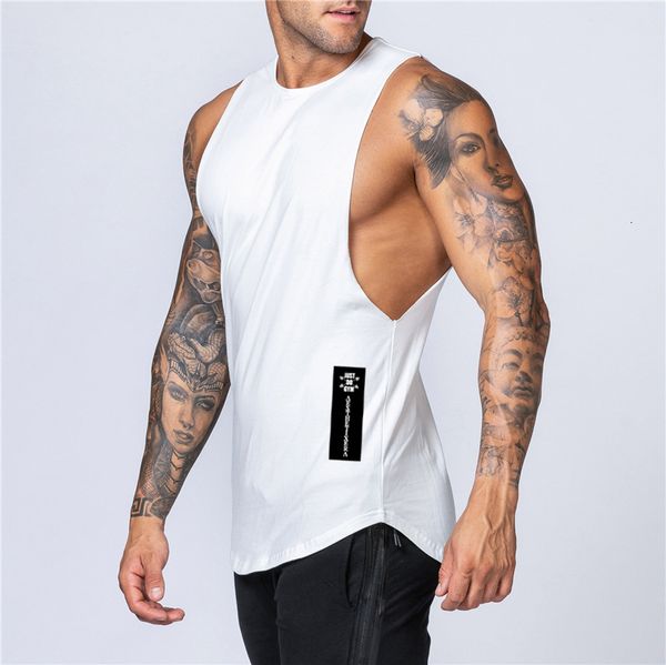

men' tank cotton workout gym mens muscle sleeveless sportswear shirt stringer fashion clothing bodybuilding singlets fitness vest 230, White;black