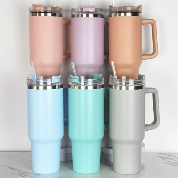 

40oz stainless steel water bottles with colored handle big capacity beer tumblers insulated water bottle outdoor camping cups with lid whole