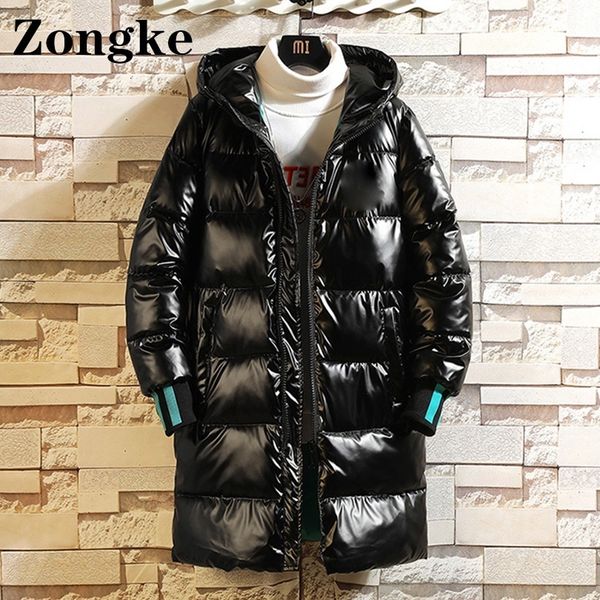 

men's jackets zongke bright hooded winter parka jacket black long coat 5xl arrivals 230106, Black;brown