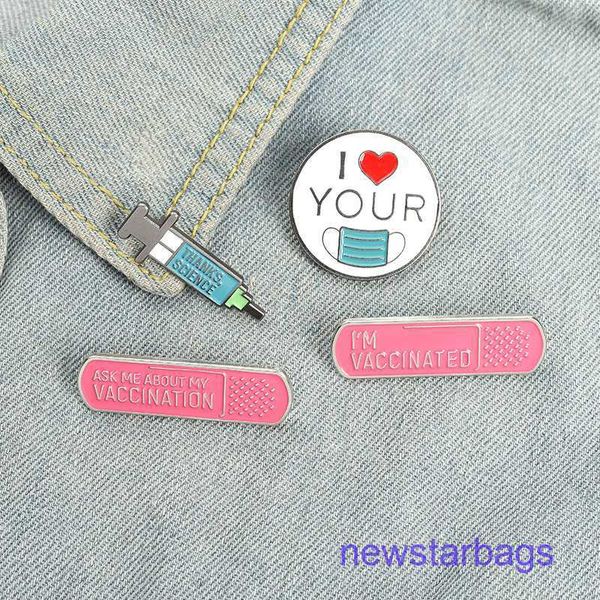 

factory outlet wholesale brooches creative medical commemorative badge personalized needle tube pink band aid letter modeling brooch paint b, Gray