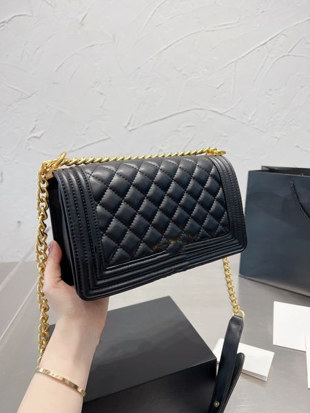 

fall classic luxury designer bag women's shoulder bag portable c chain worn black diamond plaid fashion trends