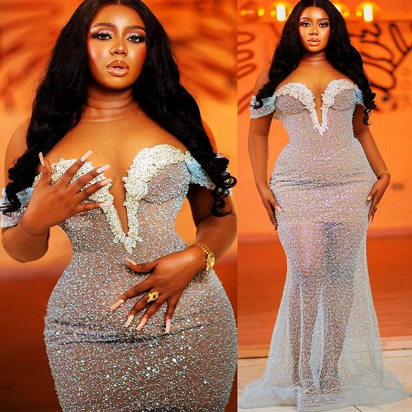 

2023 arabic aso ebi mermaid lace prom dresses beaded crystals evening formal party second reception birthday engagement gowns dress zj666, Black