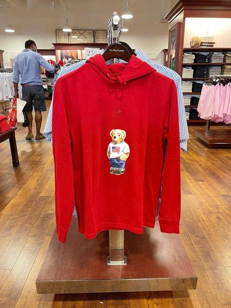 

designer us blue hoodie men's pullover polos cartoon bear round neck plus velvet cotton winter long-sleeved large size new casual print, Black