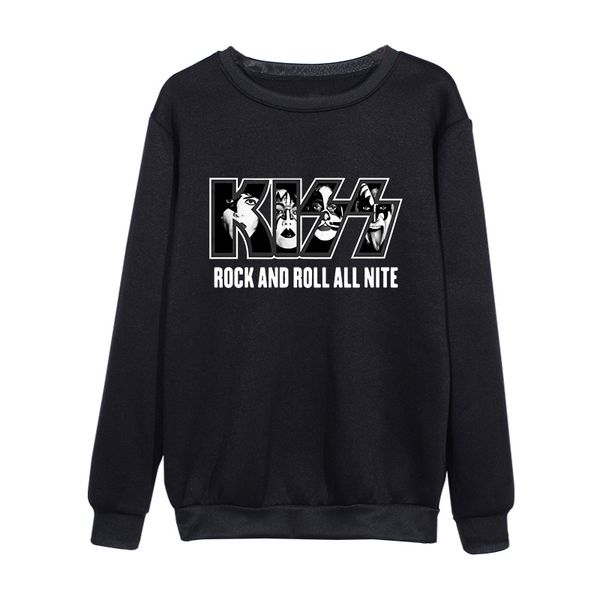 

men's hoodies sweatshirts rock and roll all nite kiss band members winter autumn casual fleece pullover sweatshirt fashion streetwear 2, Black