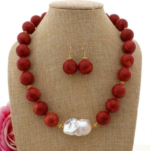 

earrings necklace k101909 20" 18mm round red coral white keshi pearl choker set for women 230105, Silver