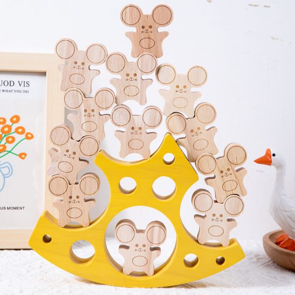 

early educational sensory montessori toy balance stacking block set for kid's fine motor skill and concentration training mice and chee