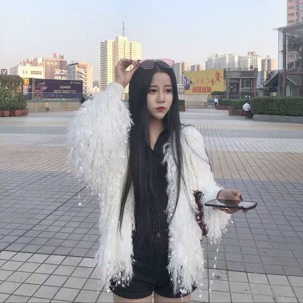 

women's knits tees autumn winter sweater cardigan women's jacket korean mink wool loose knitted tassel 230106, White