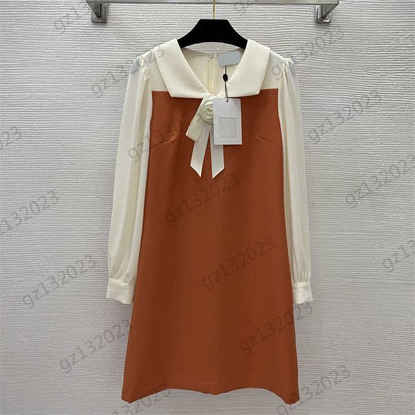 

summer dresses women camellia bow tie decoration perspective chiffon sleeves dress splice solid color slim long skirt 2 colors fashion dress, Black;gray