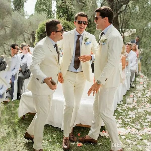 

new ivory two pieces groomsmen tuxedos slim fit notched lapel wedding suits custom made summer blazer and pants, Black;gray