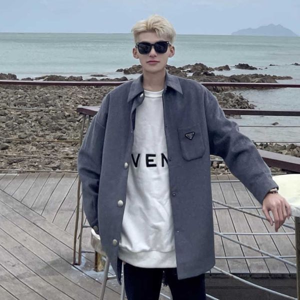 

high version designer jacket fashion metal triangle cardigan coat solid color casual mens womens long sleeved shirt, Black;brown