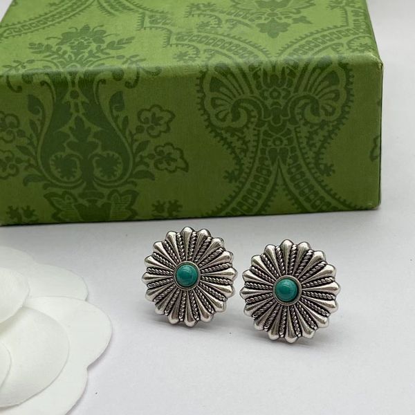 

have stamps floral stud earrings aretes orecchini vintage silver luxury designer earrings for women party birthday gift jewelry with box, Golden;silver