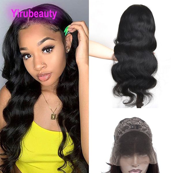 

yirubeauty brazilian human hair 13x4 lace front wig 150% 180%-250% density peruvian indian raw virgin hair body wave 10-34inch, Black;brown
