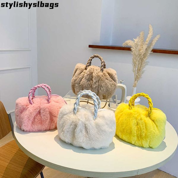 

totes totes women elegant shoulder bag solid color fluffy messenger pouch woven handle crossbody handbags portable small travel girls tote 0
