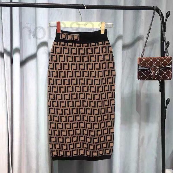 

skirts designer luxury retro old flower full letter knitted skirts double f high waist thin jacquard elastic wrap skirt evening dress hmpu, Black